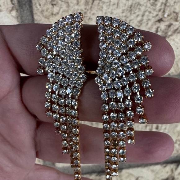 Elegant Gold and Silver Crystal Earrings Vintage Sparkly - Picture 2 of 3